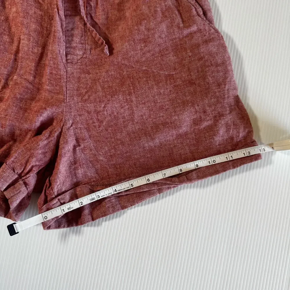 Linen Cotton Shorts Women's Medium Red Chambray Euro Summer Coastal Resort Vacay - Picture 5 of 9